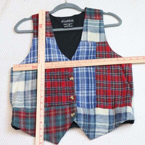 Vintage At Last & Co. Patchwork Plaid Button Vest – Size L - Picture 3 of 6
